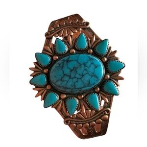 Vintage Bell Trading Southwest Style Copper Oval Turquoise Cuff Bracelet